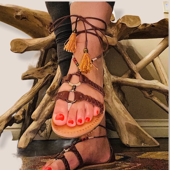 Boho faux leather wrap sandal - Picture 1 of 4